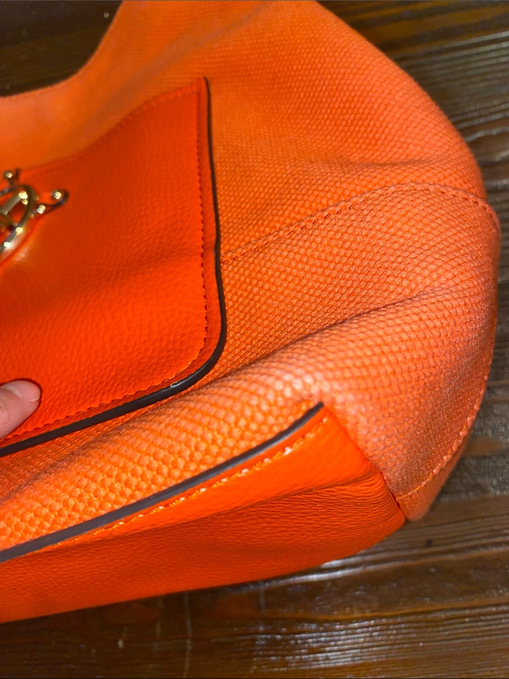 Michael Kors Coral Orange Rope Handle Tote Shoulder Bag Gold MK Medallion - Picture 13 of 15